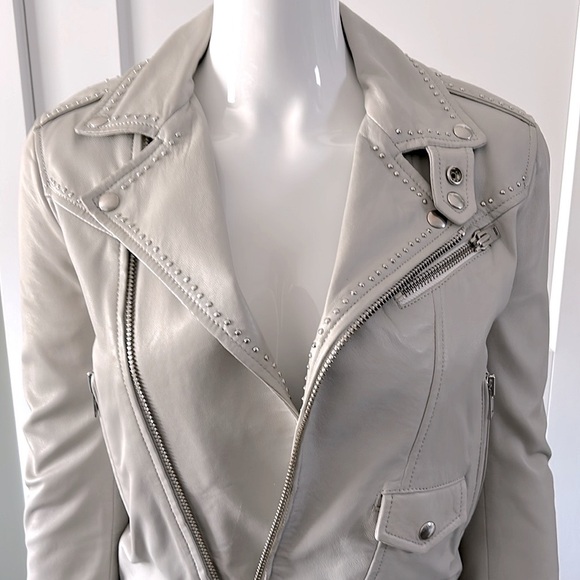 IRO Blondie Studded Leather Jacket Grey - Picture 8 of 16